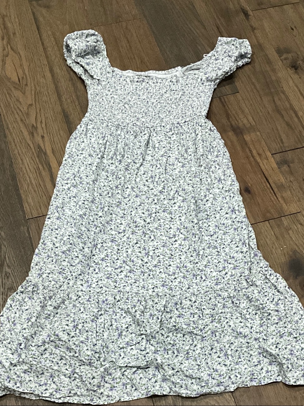 Aeropostale White and Lavender Floral Smocked Sundress
